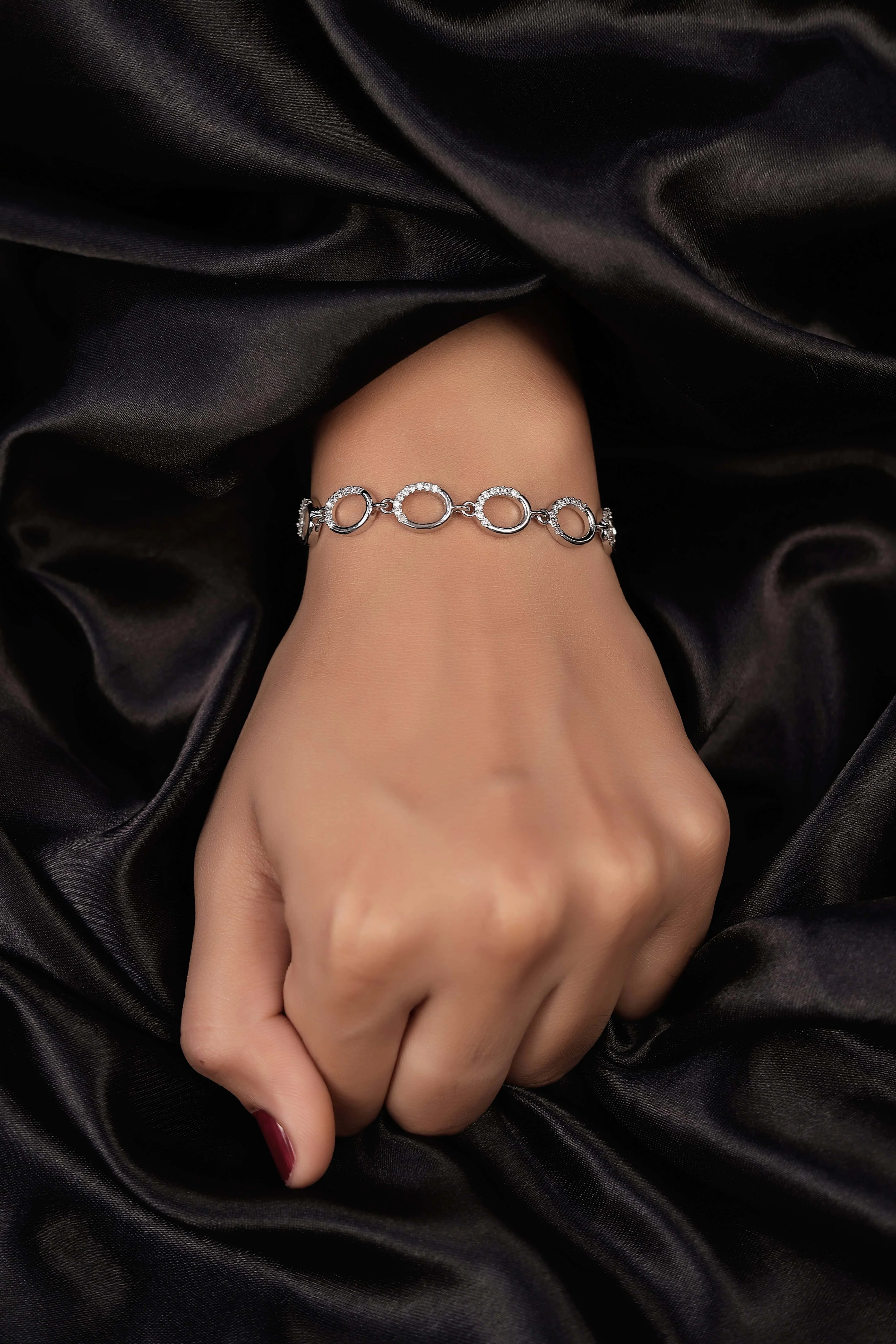 American Diamond Rose Gold Silver And Gold Plated Ovel shape Bracelet