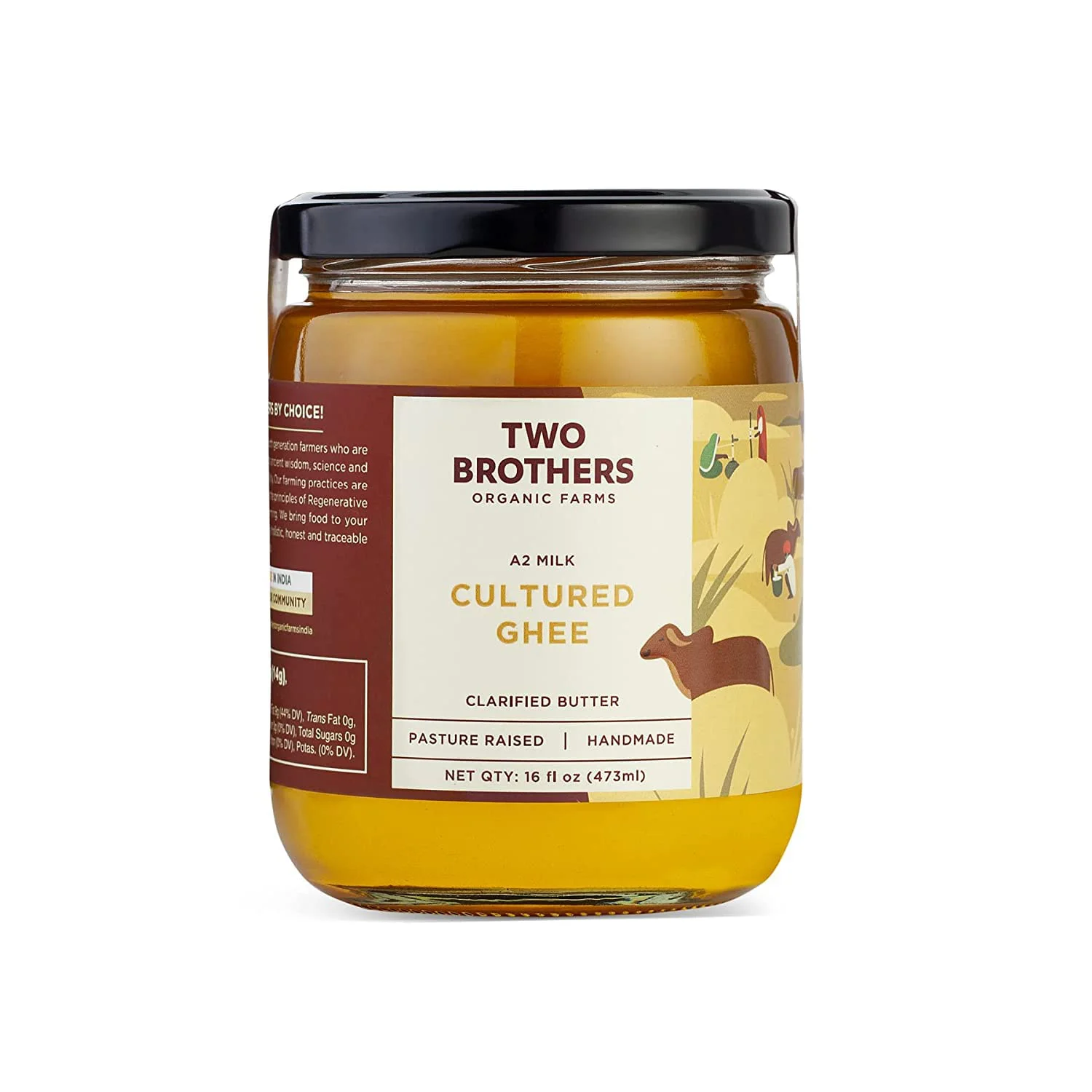 2x Two Brothers Organic Farms - A2 Ghee - Pack of 2 (500 ml each) | Cultured Cow Desi Ghee | Curd-Churned Bilona Ghee | Grass-Fed A2 Gir Cow Ghee