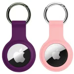 SQUIF Pack of 2 Airtag Case for Airtags Silicone Case Protective Cover for Airtag Case Locator Tracker Anti-Lost Device Keychain Protection Sleeve (Dark Purple_Pink)