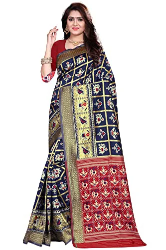 SATIKA RITI Woman's Solid Patola Beautiful Ethinic Wear Saree With Unstiched Blouse Piece (G-K-1112-NavyBlue-Free Size)