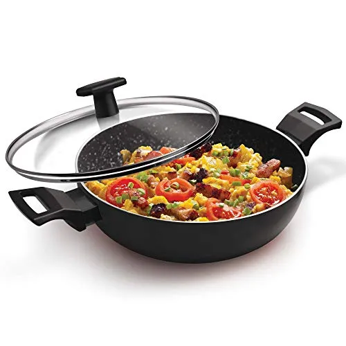 Milton Pro Cook Granito Induction Kadhai with Lid, 26 cm / 3.4 Litre, Black (Aluminium)
