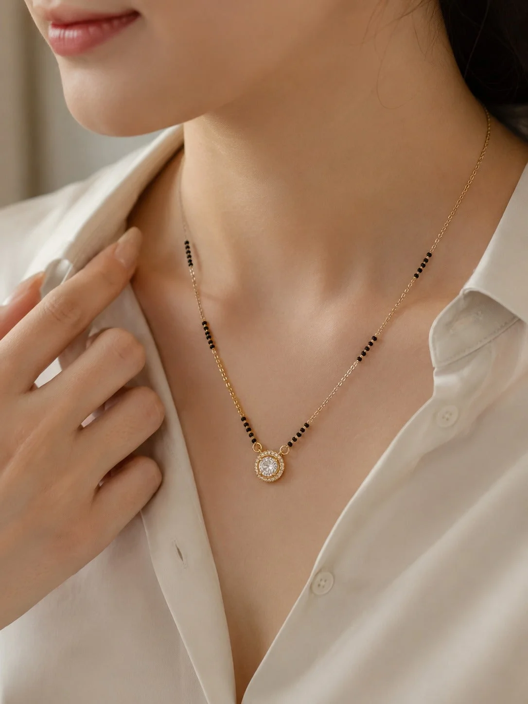 Buy 1 Get 1 Free - Elegant Halo Crystal Mangalsutra