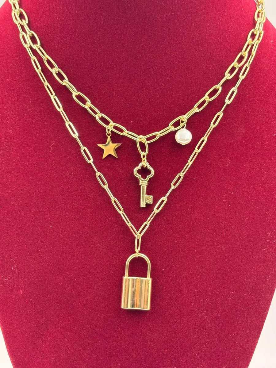 Layered Lock and Key Pendant Necklace – Fashion Jewellery for Women