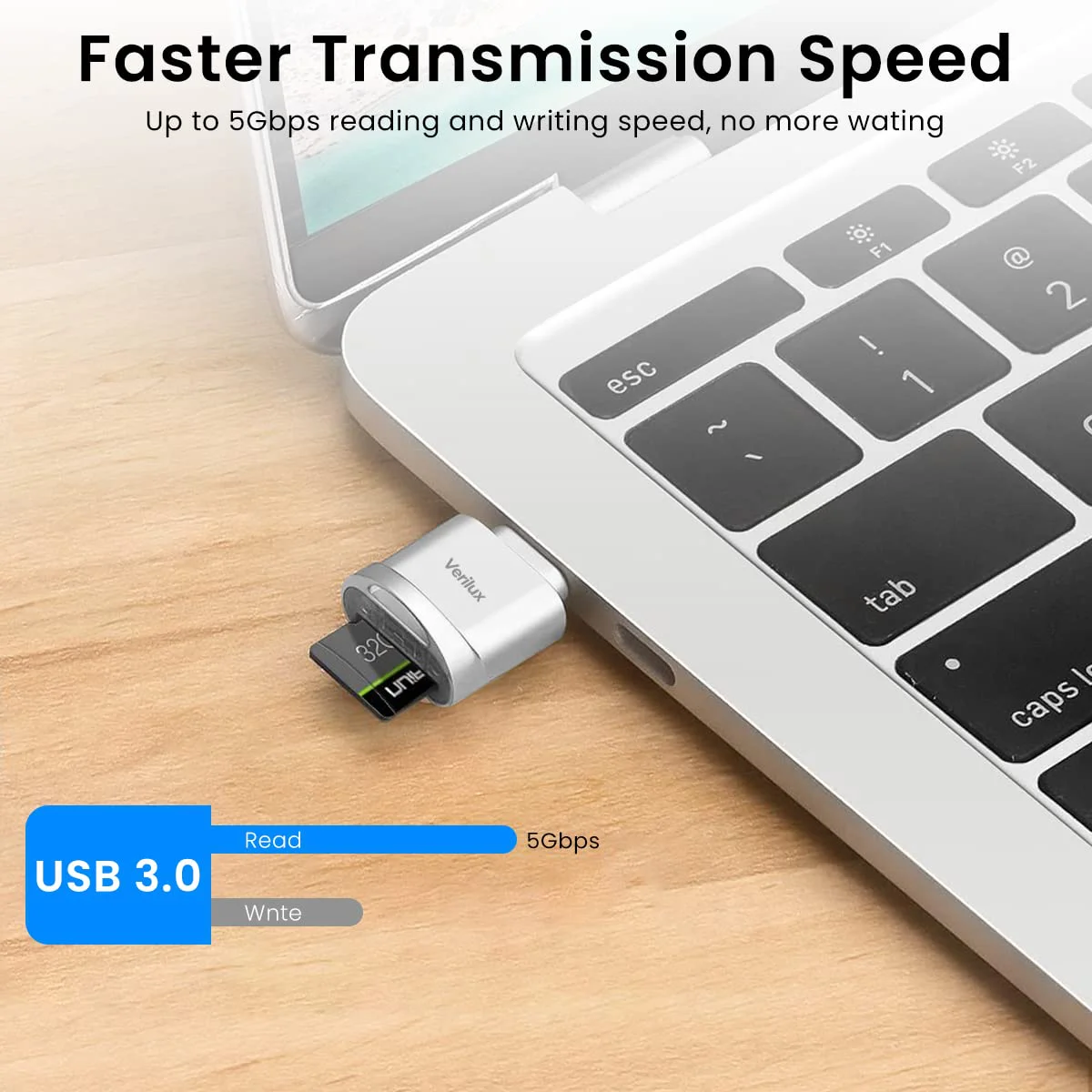 Verilux® Micro SD Card Reader Mini Type C Card Reader TF Card Reader with Keychain USB C to Micro SD SDHC SDXC OTG Memory Card Reader Compatible with Laptops, MacBook, Samsung Galaxy Note 20 - Silver - image 4