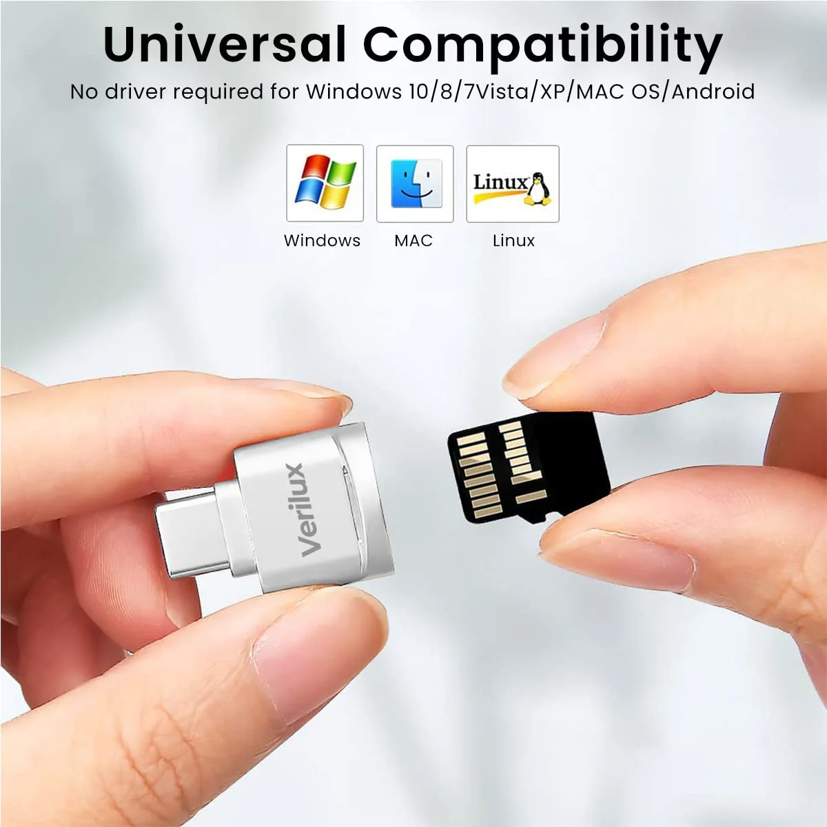 Verilux® Micro SD Card Reader Mini Type C Card Reader TF Card Reader with Keychain USB C to Micro SD SDHC SDXC OTG Memory Card Reader Compatible with Laptops, MacBook, Samsung Galaxy Note 20 - Silver - image 5