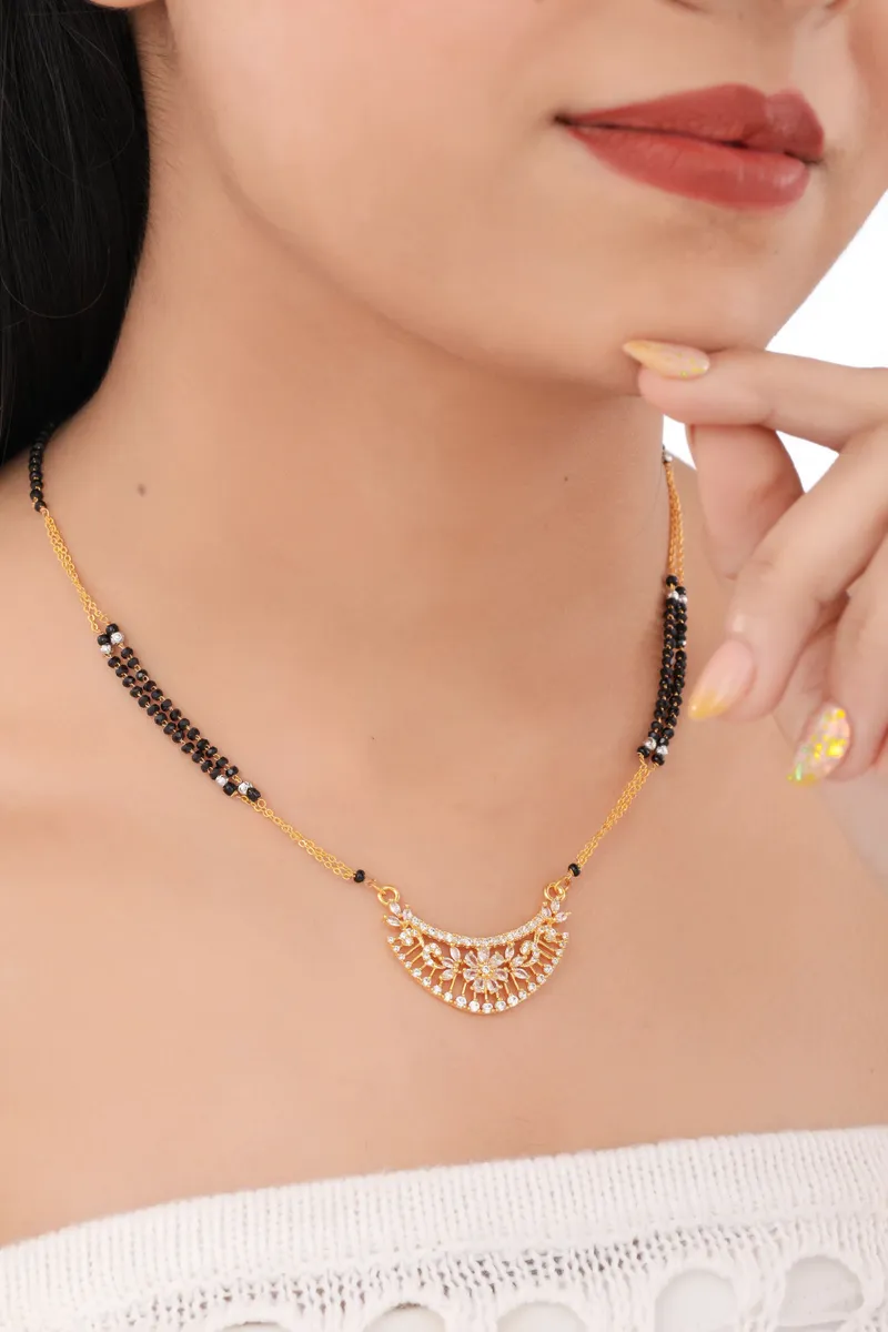Buy 1 Get 1 Free - Crescent Diamond Pendant Gold Mangalsutra