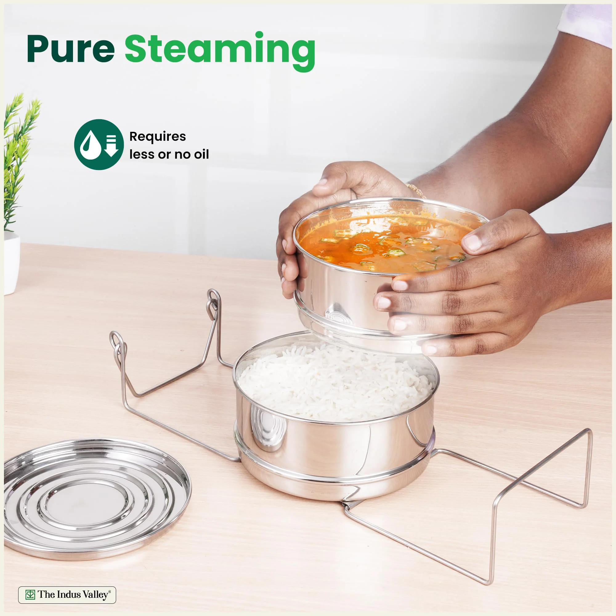 The Indus Valley Stainless Steel Separator Set for 3ltr Pressure Cooker | 5.5 inch, 1.9 ltr, 2-Tier | 100% Toxin Free, No Chemical coating - image 5
