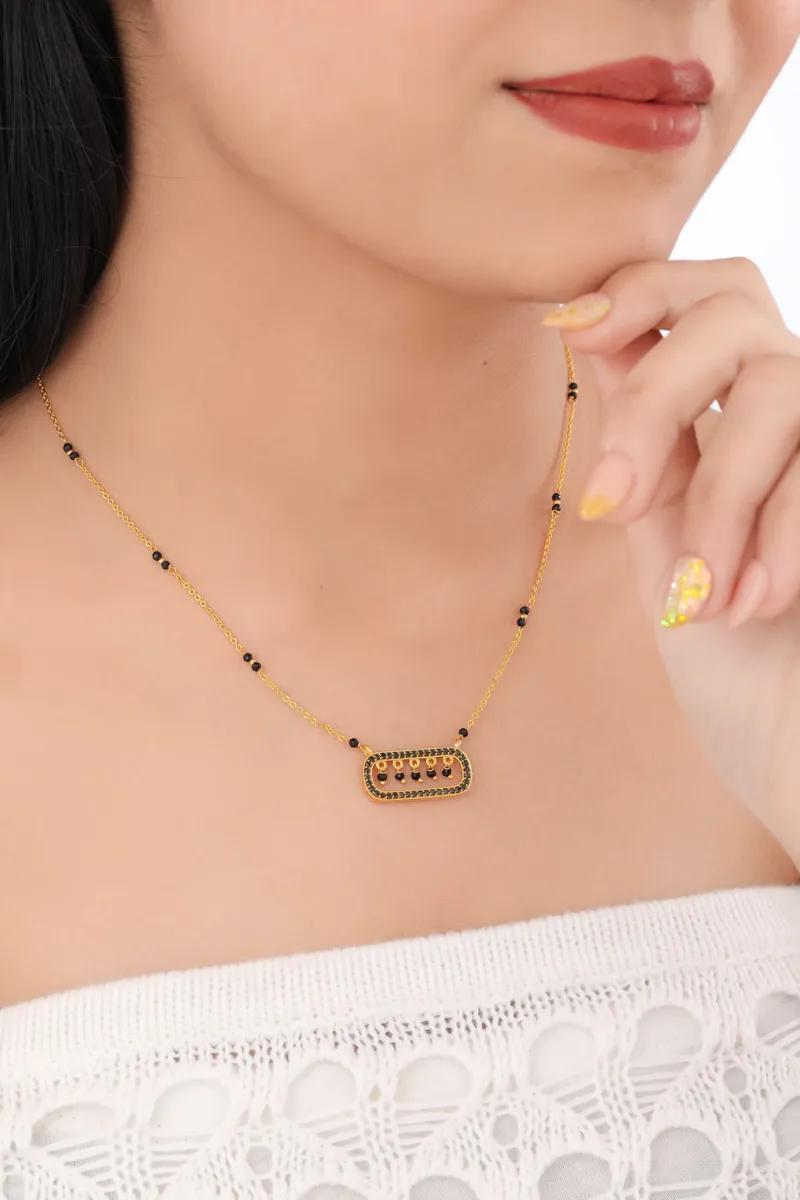 Buy 1 Get 1 Free - Minimal Rectangle Charm Mangalsutra | Elegant Black Beads Chain