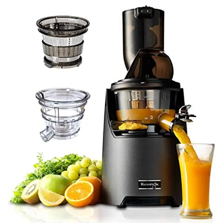 Kuvings EVO Series Professional Cold Press Whole Slow Juicer, World's Only Juicer with Patented Rubber & Silicon-Free Technology, 12 Years Warranty (EVO820 Black + Smoothie & Sorbet)