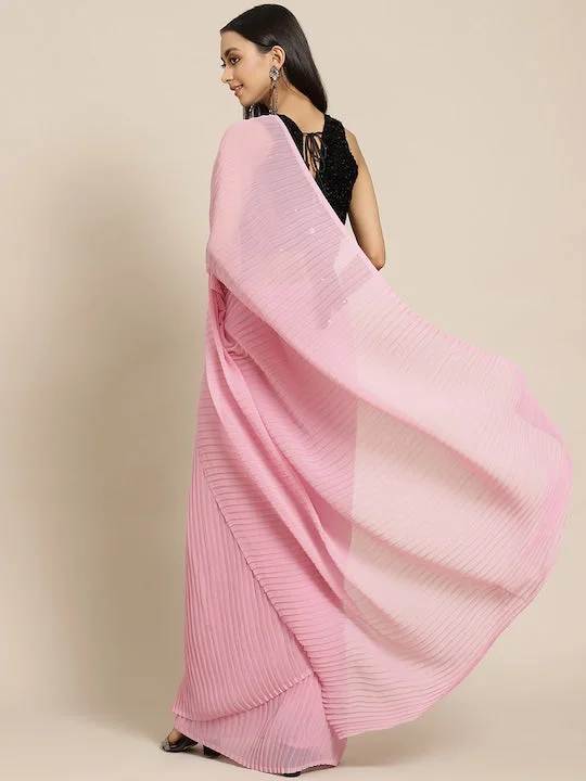 Pink Pleated Georgette Saree