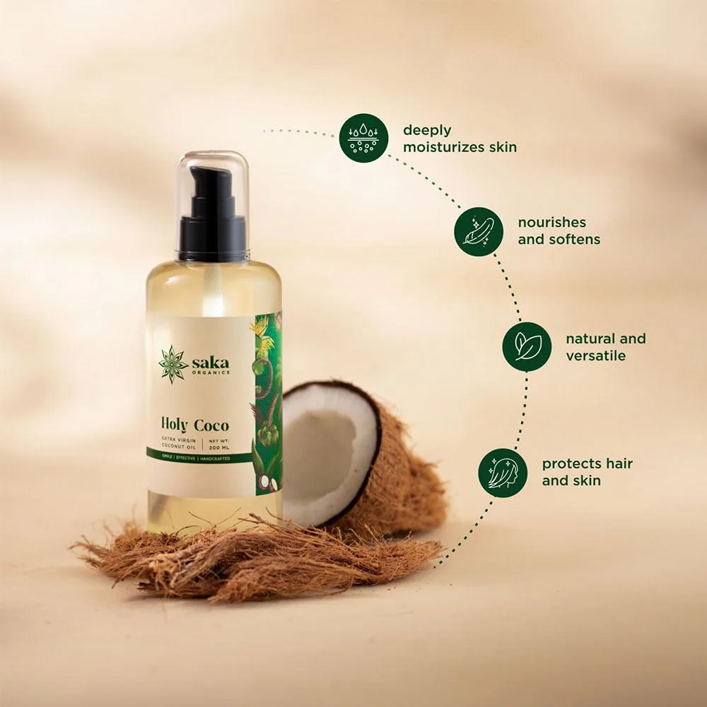 Saka Organics - Holy Coco | Handmade Extra Virgin Coconut Oil | Natural Hair Care for All Hair Types (200 ml) - image 5