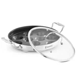 BERGNER Argent Samsara Triply Stainless Steel 11 Pits (25cm) Round Paniyarakkal with Glass Lid, Paniyaram with Quantanium Non-Stick Coating, Consumes Less Oil, Healthy Cooking - Induction Compatible