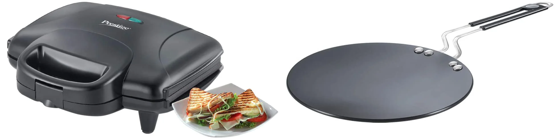 Prestige PGMFD 01 800W Sandwich Maker (Black) & Prestige Hard Anodised Aluminium Plus Cookware Induction Base Roti Tawa, 22.5cm, Black - image 2