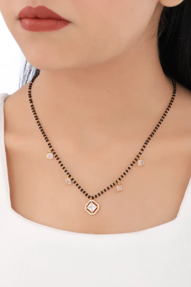 Buy 1 Get 1 Free - Square Crystal Drop Minimal Mangalsutra Necklace