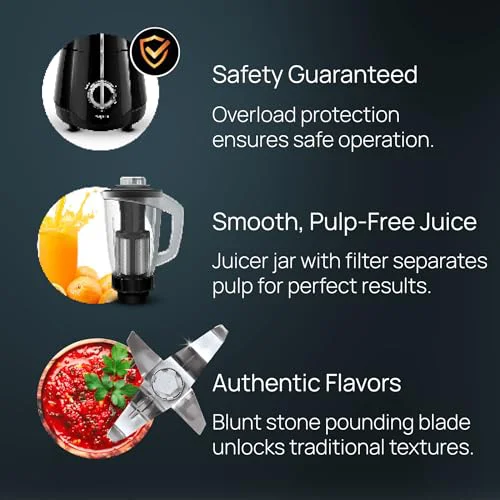 Wipro Elato FMG209 800 Watt Mixer Grinder with 4 Jars,Heavy Duty 100% Copper Ball Bearing Motor with 5 Year Warranty,Superfast Grinding,Clip Lids - Hands Free use, 4 Jars Mixer Grinder 800 Watt,Black - image 5