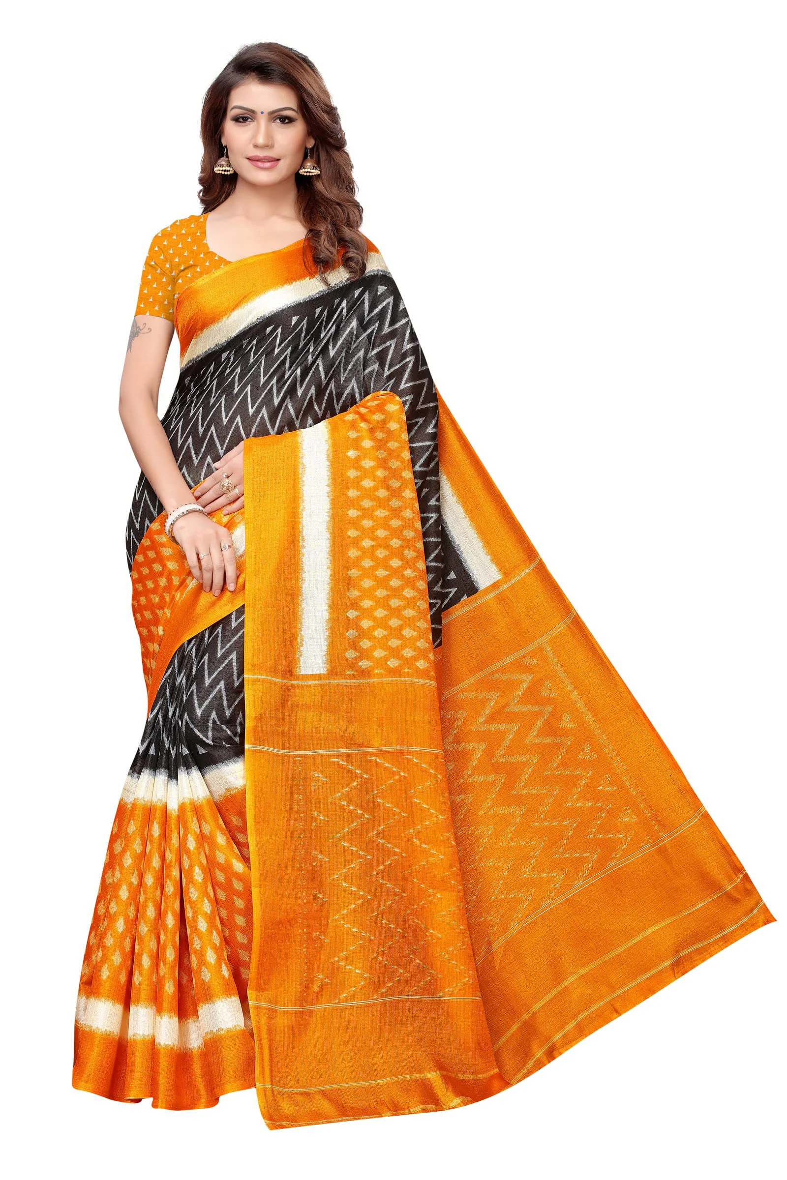Yashika women's Georgette light weight saree with blouse piece (Multi-Color_Free_Size) SDPL-SNAP MUSTARD - image 2