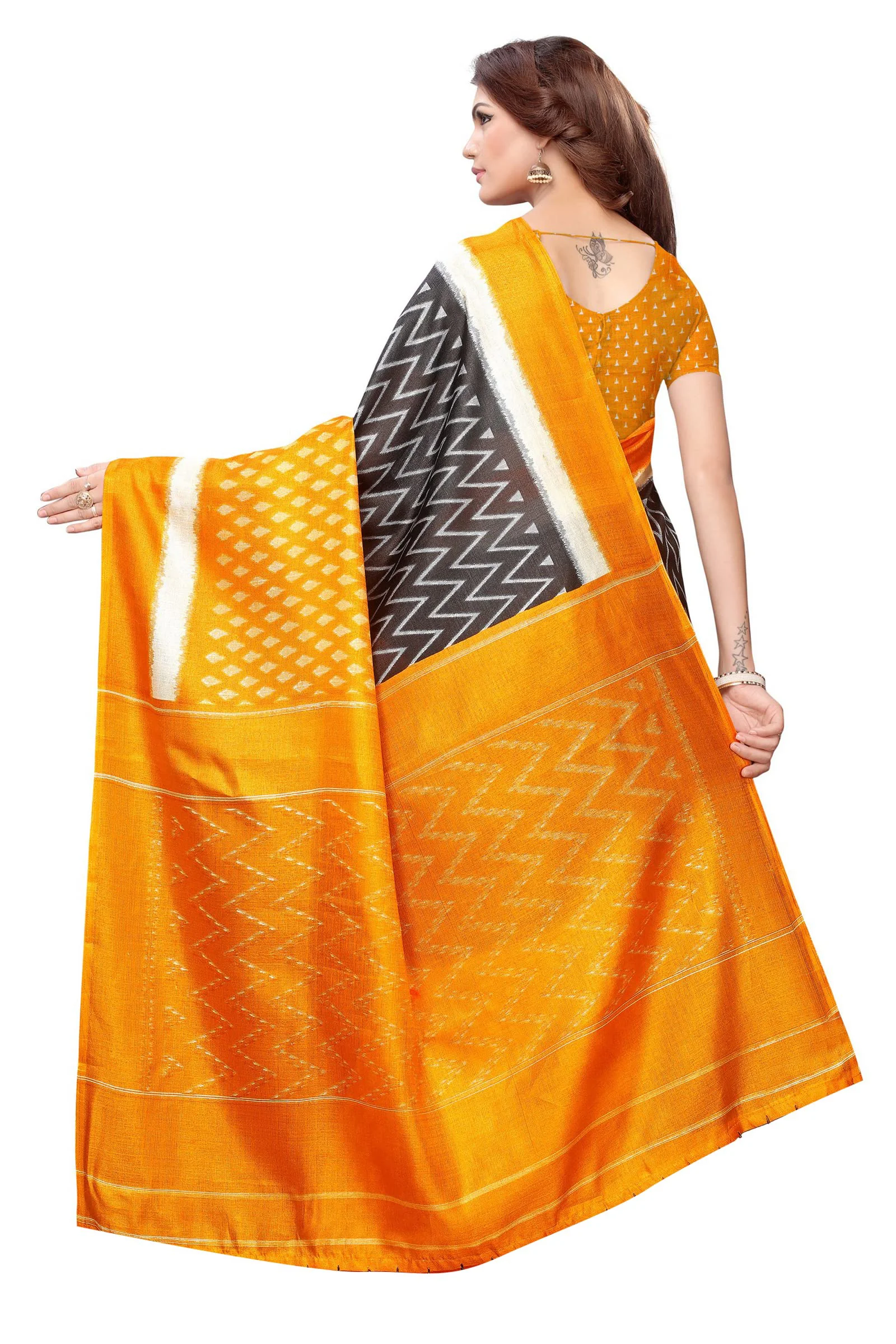 Yashika women's Georgette light weight saree with blouse piece (Multi-Color_Free_Size) SDPL-SNAP MUSTARD - image 4