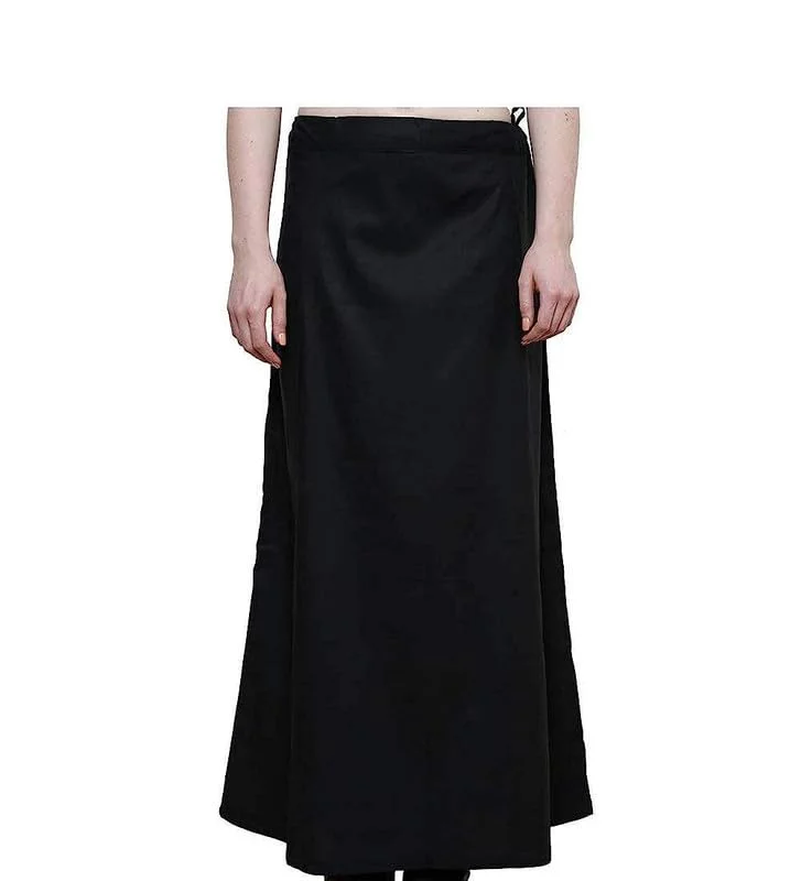 SGH Women's Pure Cotton Best Plain Solid Indian Stitched Saree Black Color Petticoats 100% Vimal Cotton (Free Size,42)