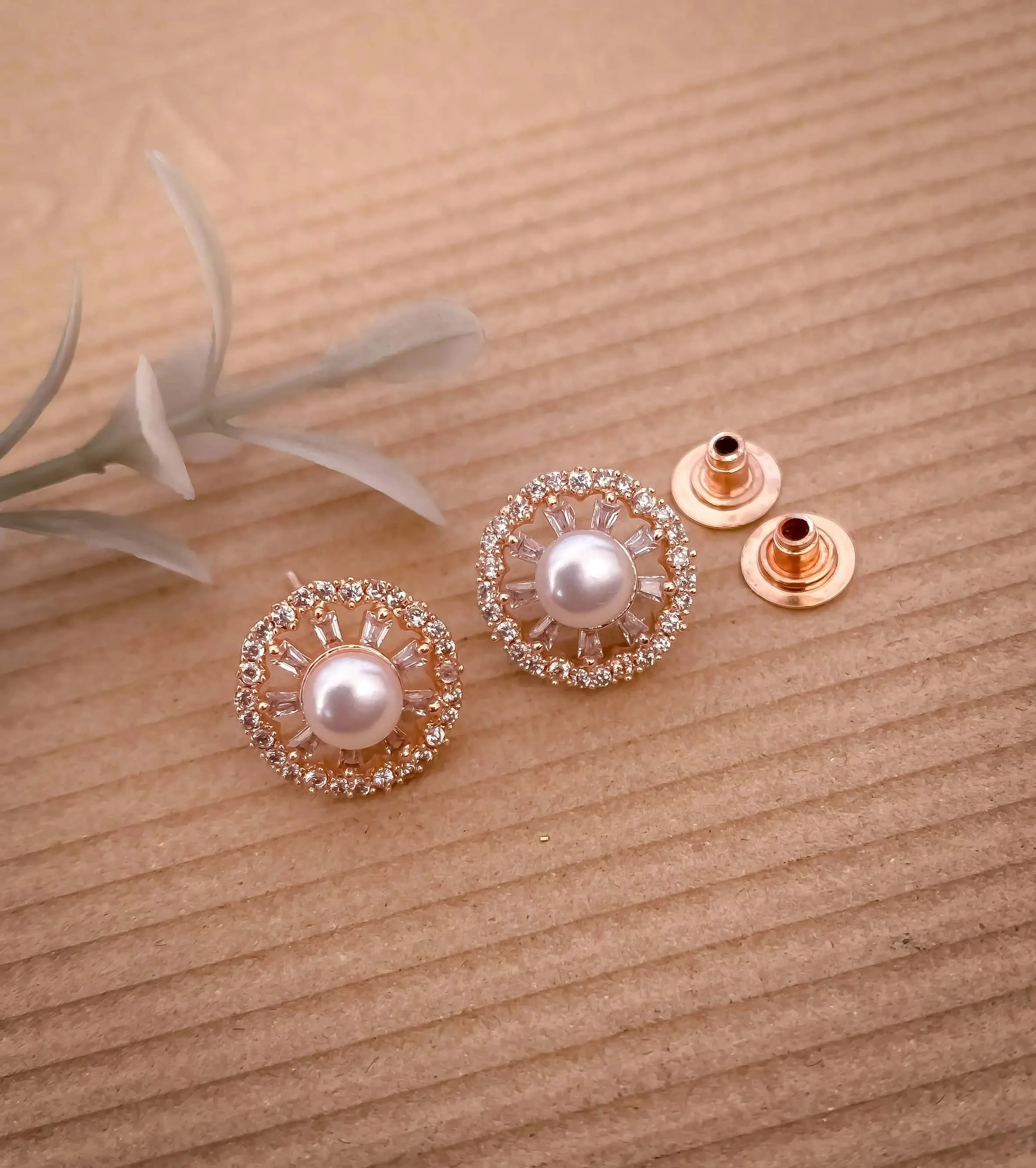 Buy 1 Get 1 Free-American Diamond With Chowki Design Delicate Rose Gold Plated Tops Earrings
