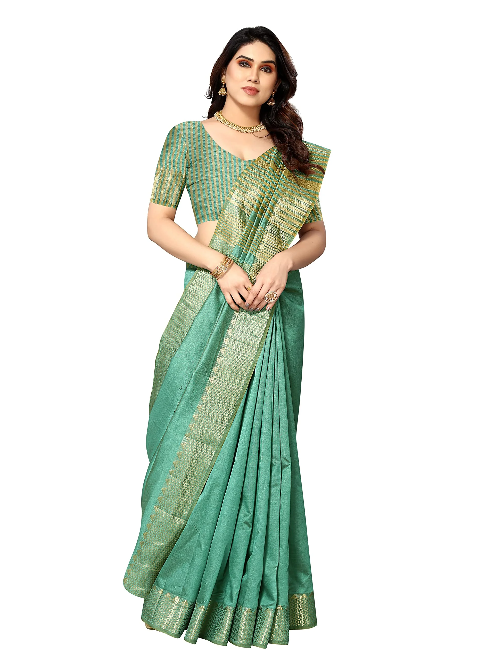 Sidhidata Women's Assam Silk Saree With Unstitched Blouse Piecee (Assam Seagreen_Seagreen_Free Size) - image 2