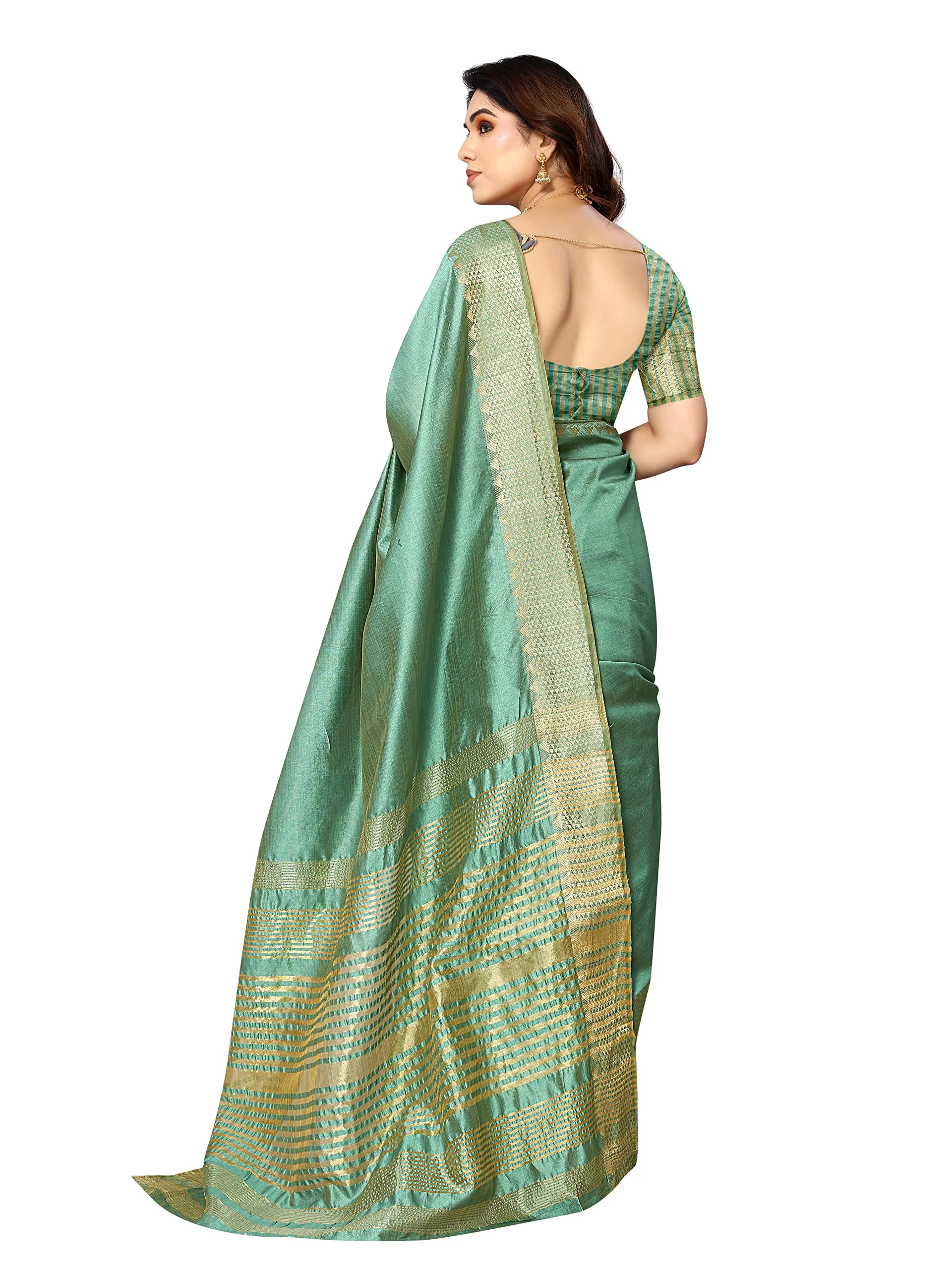 Sidhidata Women's Assam Silk Saree With Unstitched Blouse Piecee (Assam Seagreen_Seagreen_Free Size) - image 3