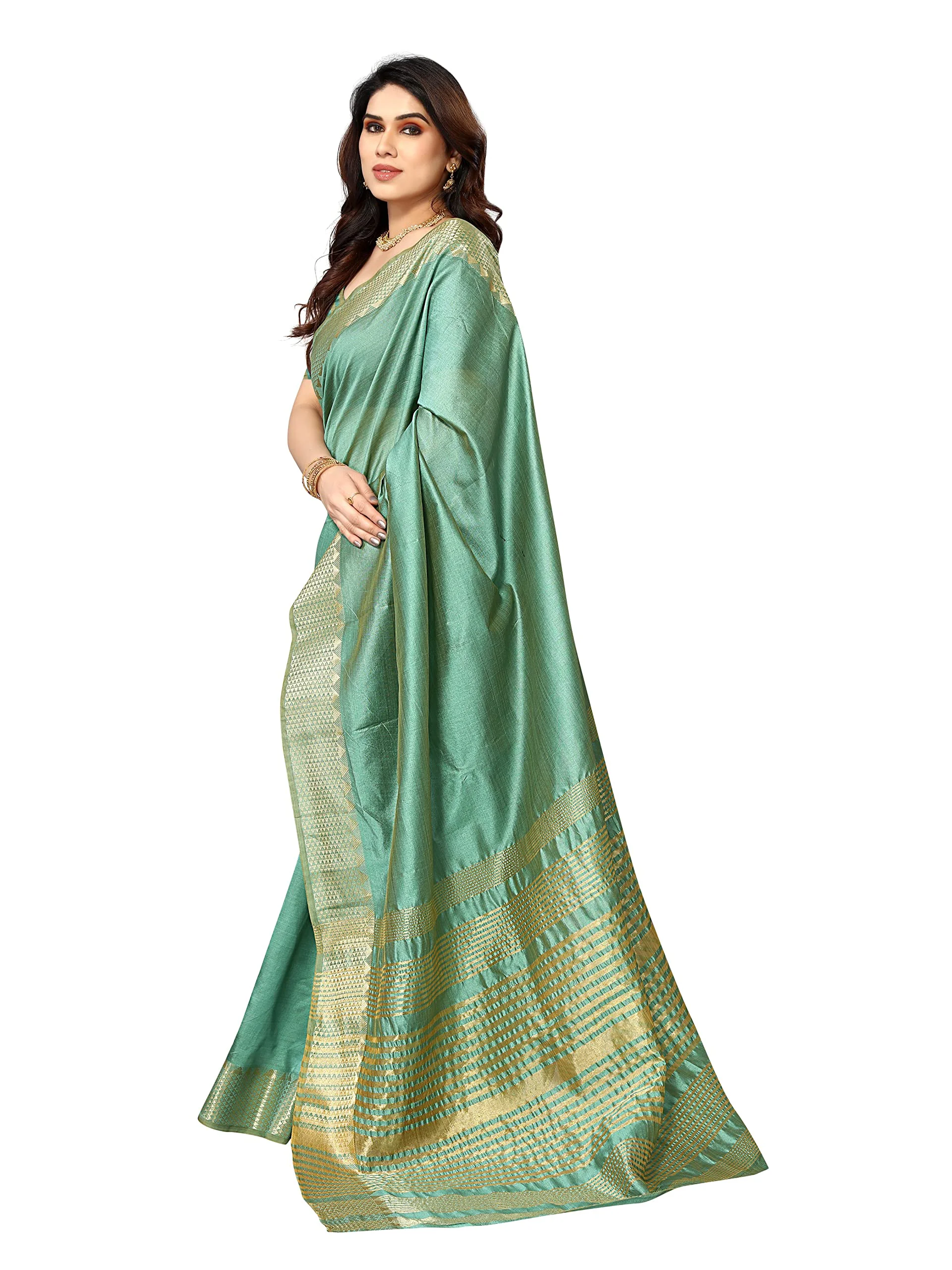 Sidhidata Women's Assam Silk Saree With Unstitched Blouse Piecee (Assam Seagreen_Seagreen_Free Size) - image 4