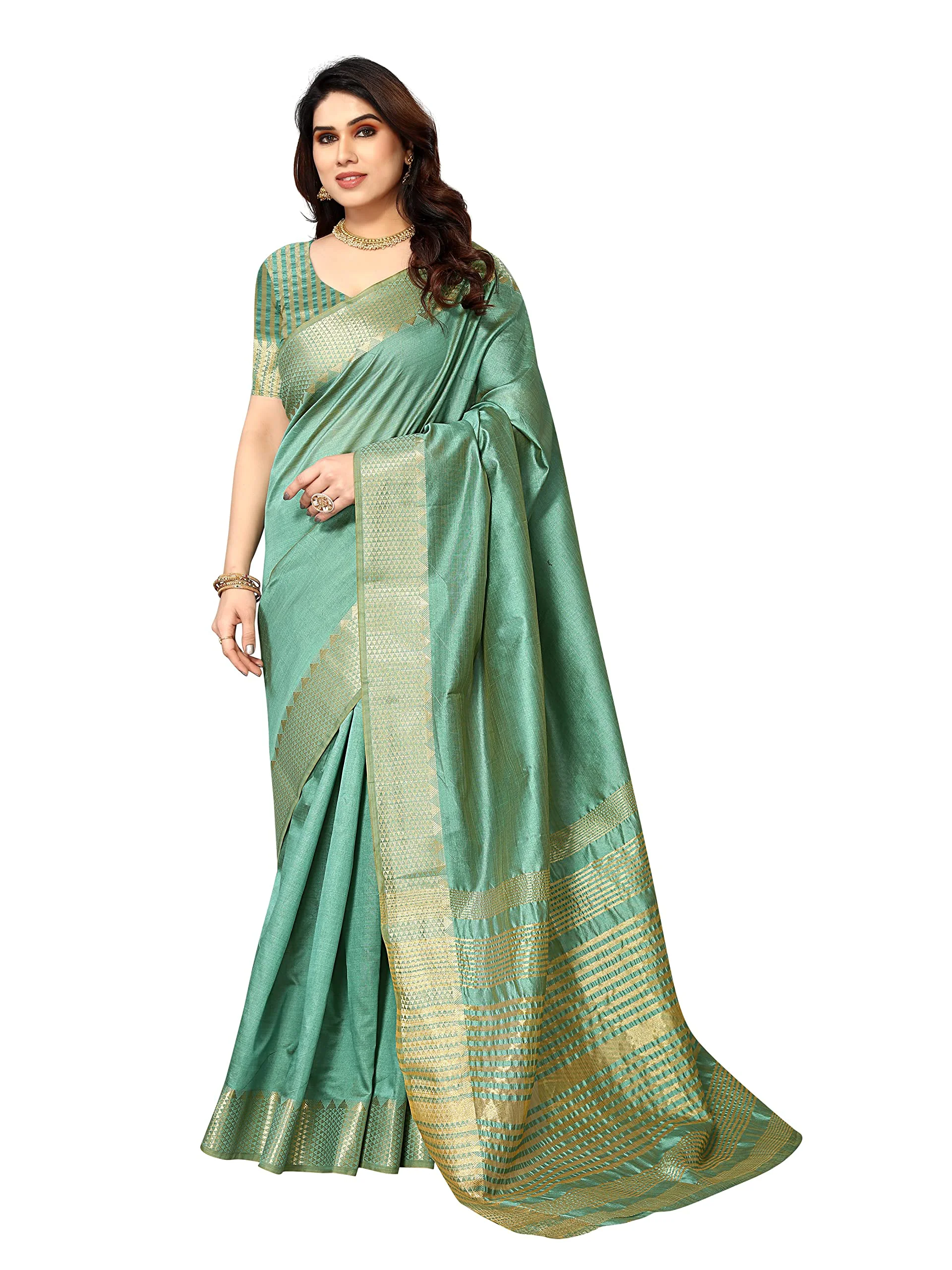Sidhidata Women's Assam Silk Saree With Unstitched Blouse Piecee (Assam Seagreen_Seagreen_Free Size) - image 5