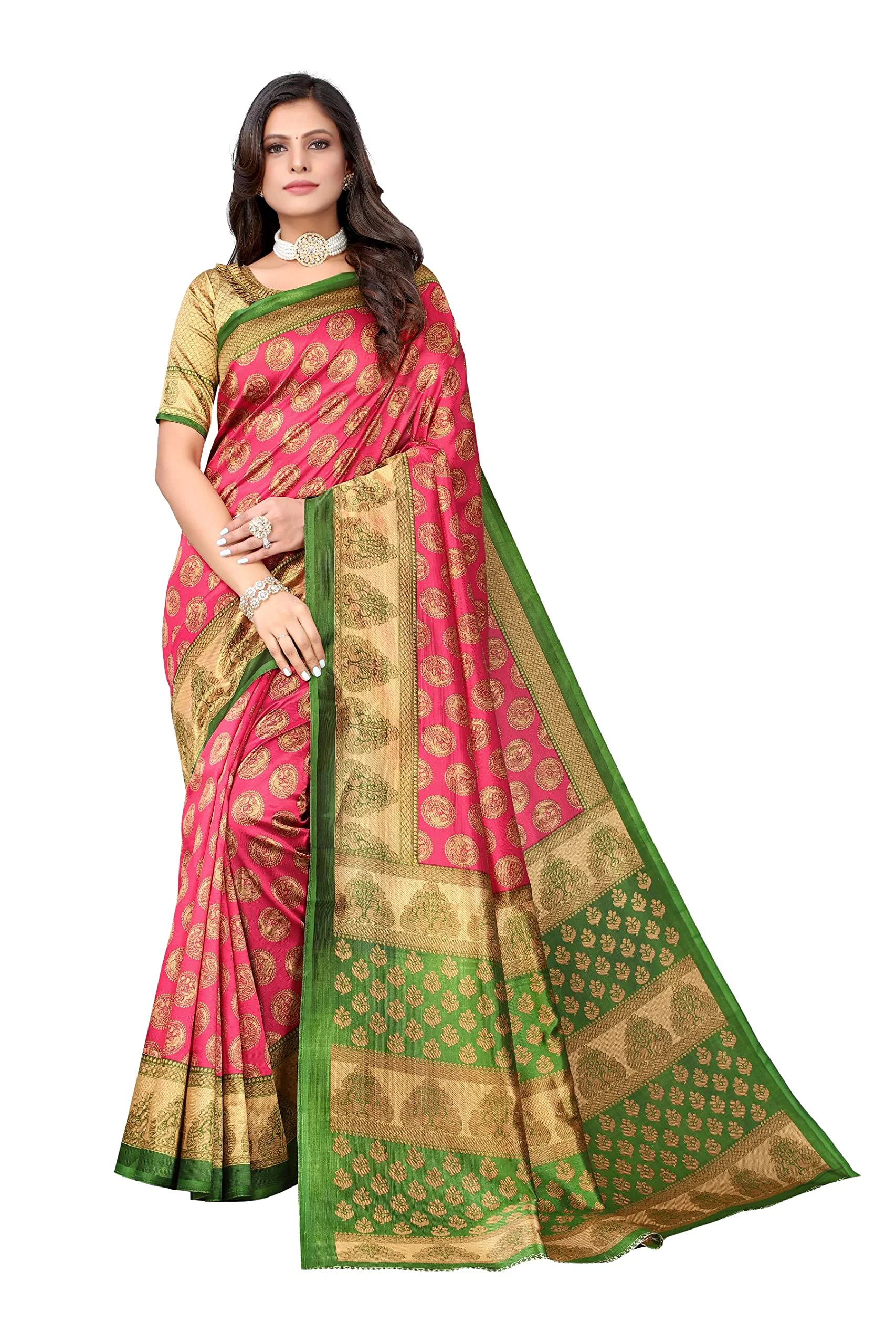 Tarshika Womens Art Silk Printed Saree With Blouse Piece(ALIFA PINK_Free Size) - image 2