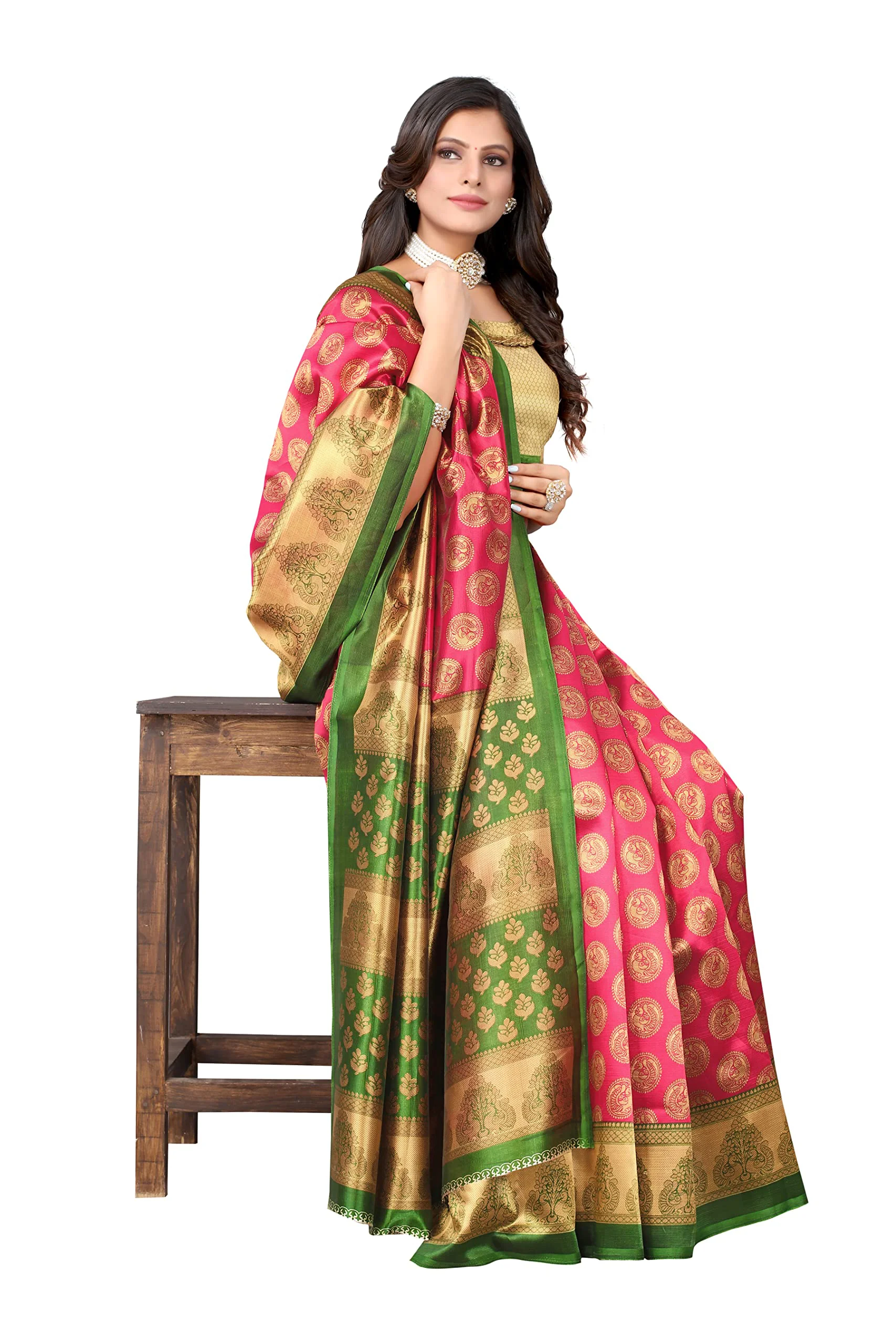 Tarshika Womens Art Silk Printed Saree With Blouse Piece(ALIFA PINK_Free Size) - image 4