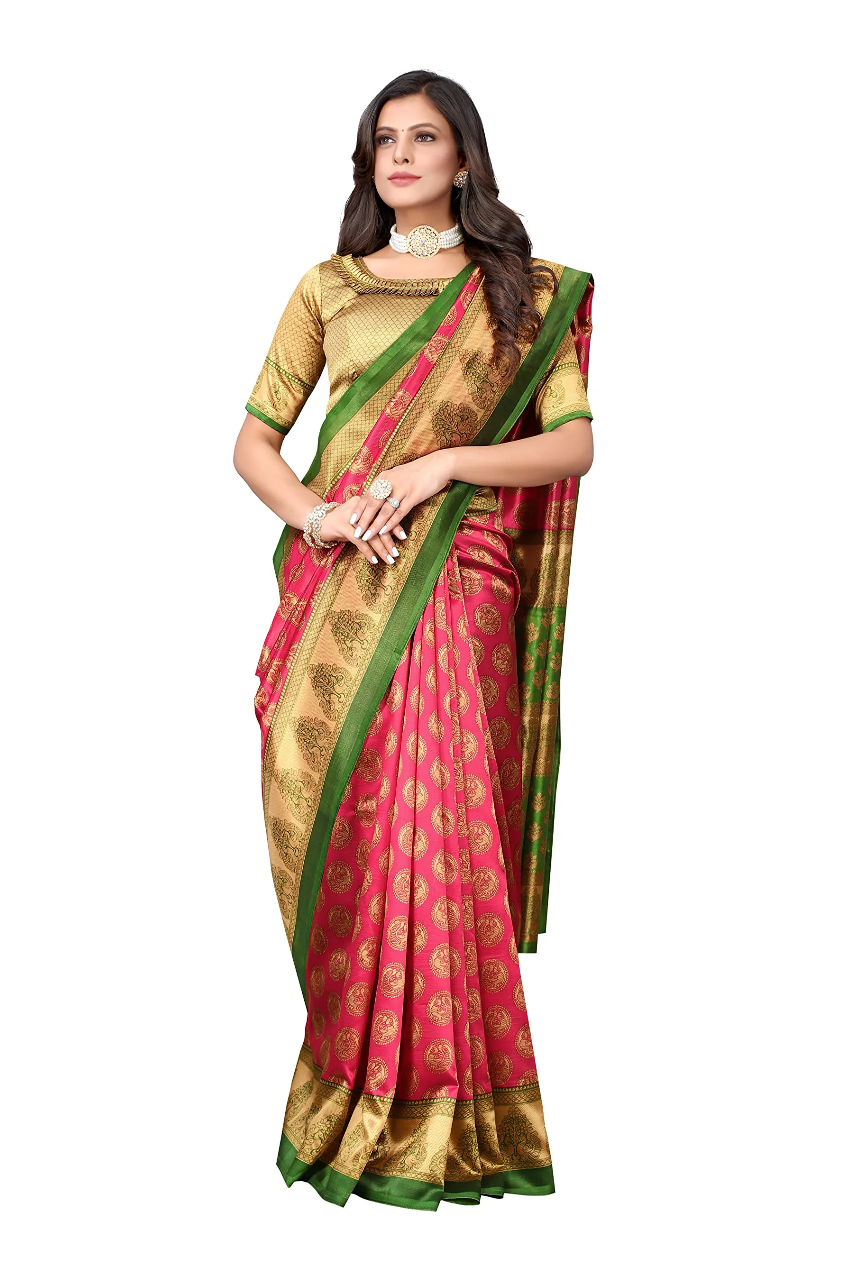 Tarshika Womens Art Silk Printed Saree With Blouse Piece(ALIFA PINK_Free Size) - image 5