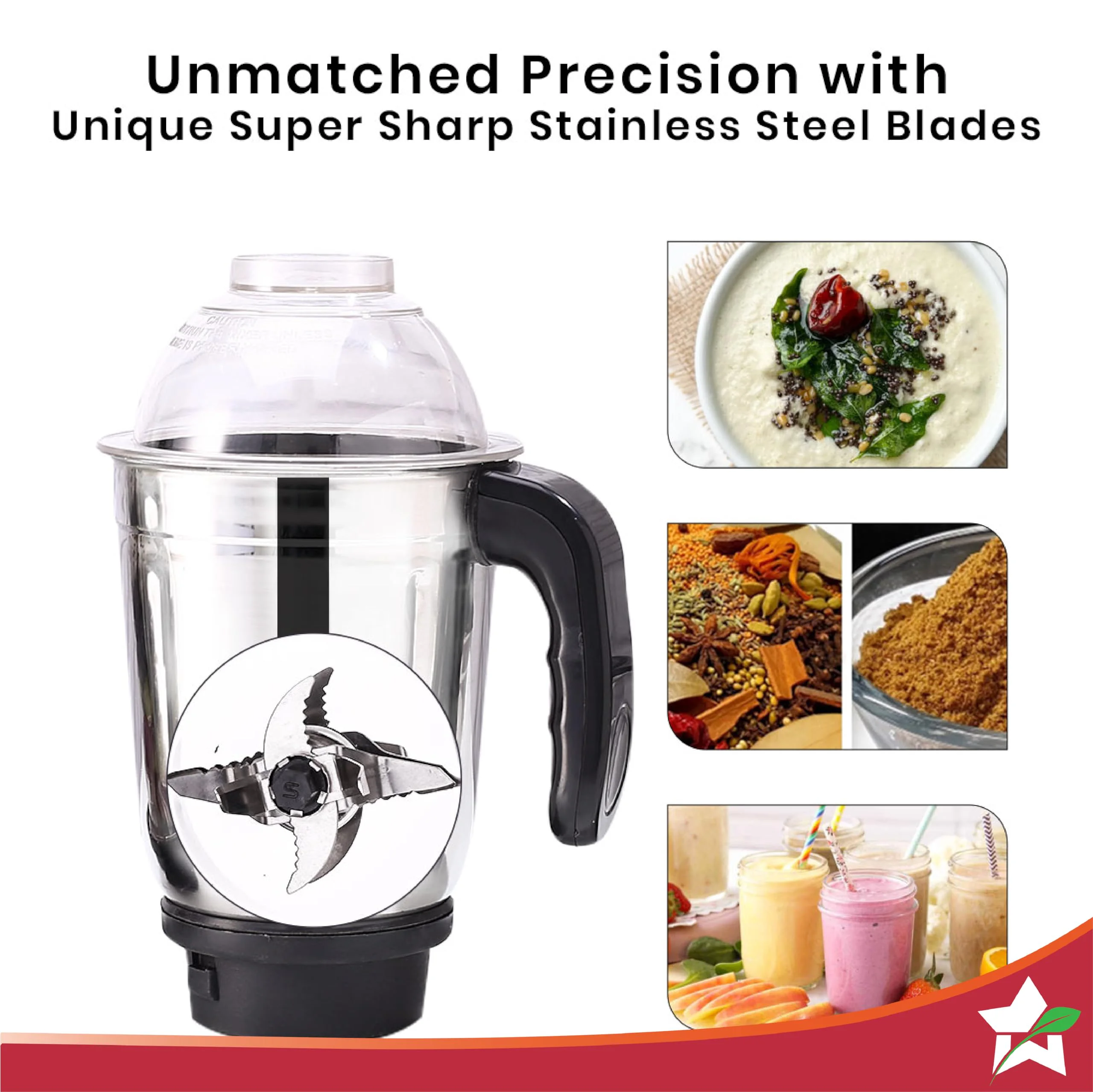 Wonderchef Acura Blender Pro Mixer Grinder 500W, 230V~50Hz, 4 Jars(2 Stainless Steel + 2 Polycarbonate Jars), Black & Blue, 2 Years Warranty by Wonderchef - image 5
