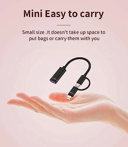 Verilux® USB OTG Cable Adapter for iPhone USB A Female to Light-ning/USB C Male Flash Drive Connector Flash Drive Adapter for iPhone, Ipad, More Type C Devices - image 3