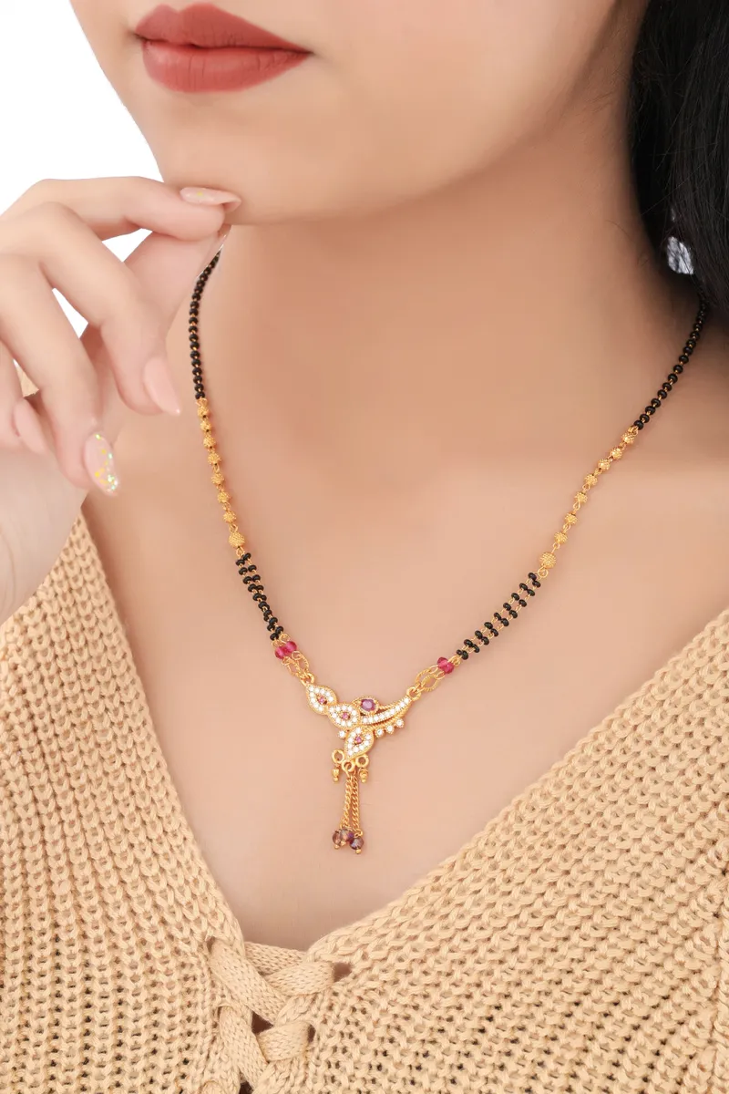 Buy 1 Get 1 Free - Ruby Accent Traditional CZ Drop Mangalsutra