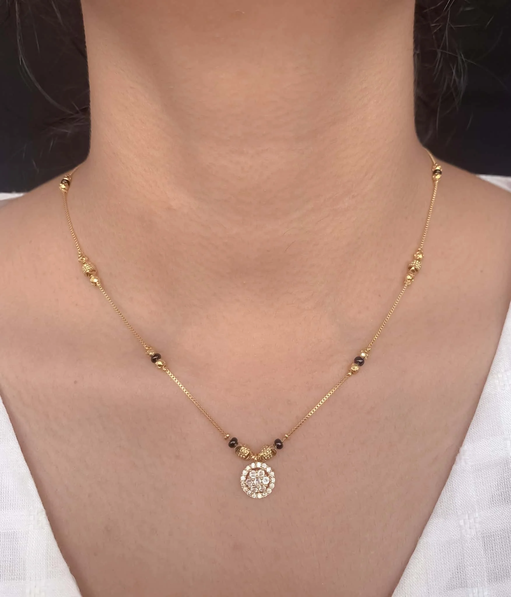 Buy 1 Get 1 Free - Classic Solitaire Circle Pendant Black Bead Mangalsutra
