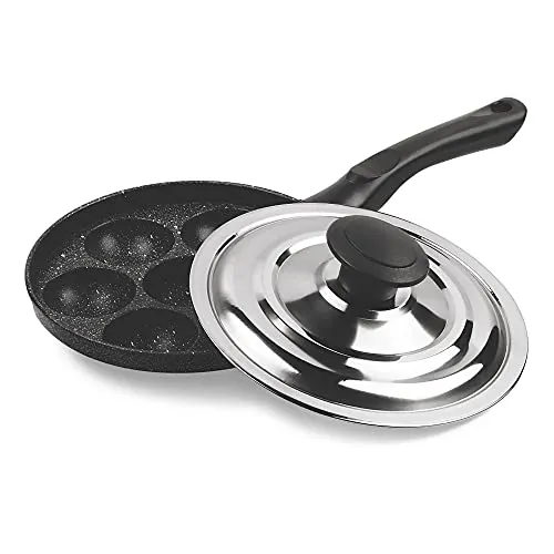 Milton Pro Cook Appam Patra 7 Pit with Stainless Steel Lid, Black