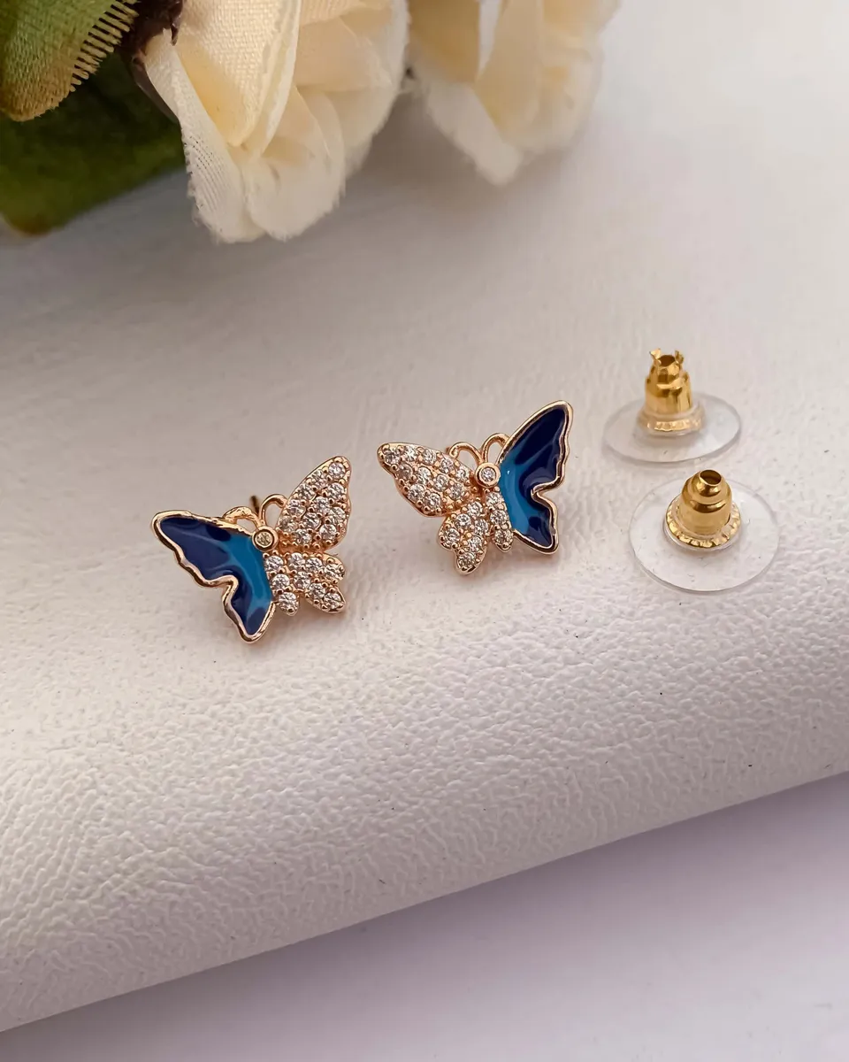 Buy 1 Get 1 Free -American Diamond Rose Gold Butterfly Fancy Earrings