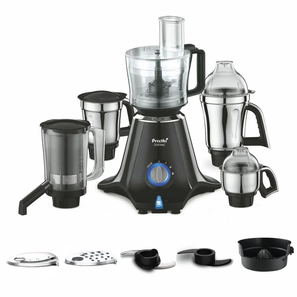 Preethi Zodiac MG-218 mixer grinder, 750 watt, Black/Light Grey, 5 jars (Indian Plug)