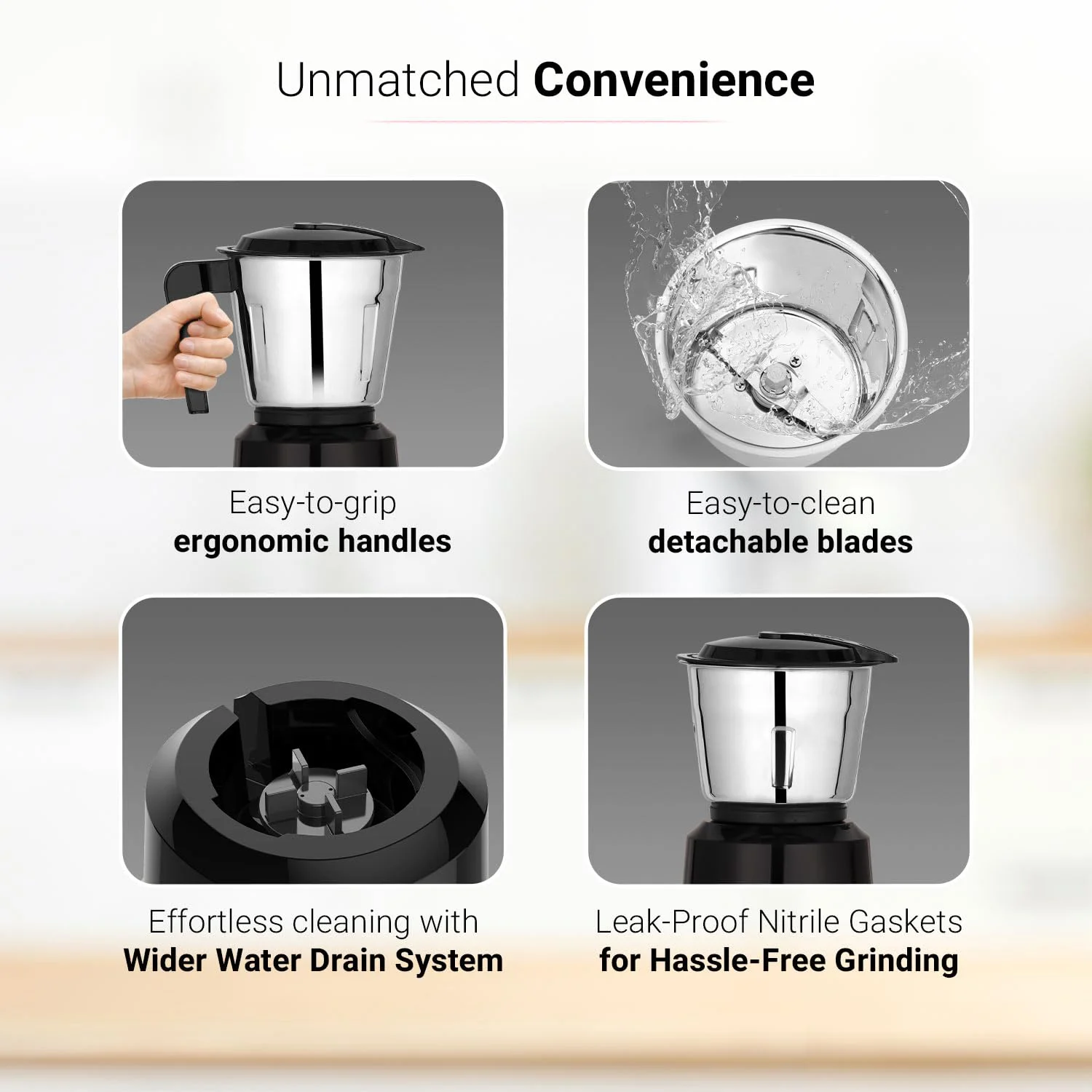 V-Guard Precia Mixer Grinder 500 Watt / 2 Year Motor Coverage by V-Guard / 3 Jar Mixie for Kitchen with Multifunctional SS Mixer Jars (Chutney, Dry, & Wet), Precision Stainless Steel Blades - image 5