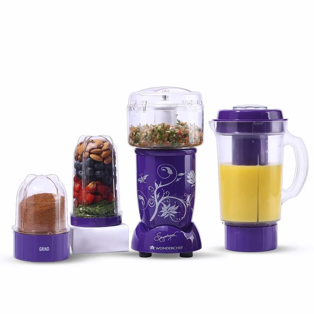 Wonderchef Nutri-Blend Juicer, Mixer, Grinder & Chopper|Complete Kitchen Machine|400W 100% Full Copper Motor|4 Unbreakable Jars|2 Years Warranty|Recipe Book by Chef Sanjeev Kapoor|Purple - image 1