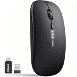 Verilux® Wireless Mouse Rechargeable, Upgraded Ultra Slim 2.4G Silent Cordless Mouse Computer Mice 1600 DPI with USB Receiver for Laptop PC Mac MacBook, Windows (Black+Battery Level Visible)