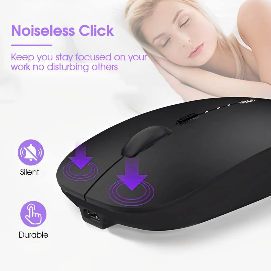Verilux® Wireless Mouse Rechargeable, Upgraded Ultra Slim 2.4G Silent Cordless Mouse Computer Mice 1600 DPI with USB Receiver for Laptop PC Mac MacBook, Windows (Black+Battery Level Visible) - image 3