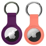 SQUIF Pack of 2 Airtag Case for Apple Airtags Silicone Case Protective Cover for Airtag Case Locator Tracker Anti-Lost Device Keychain Protection Sleeve (Dark Purple_Dark Orange)