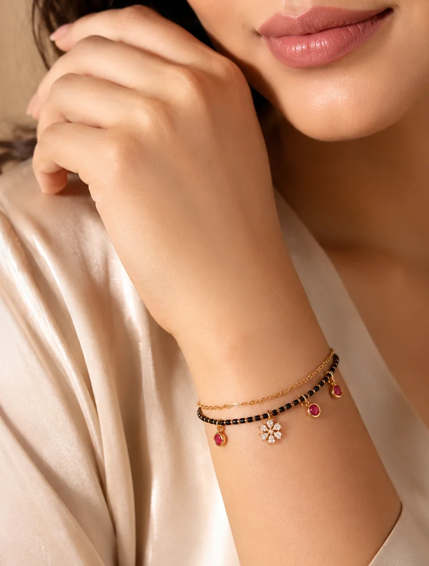 Ruby Charm Floral Mangalsutra Bracelet