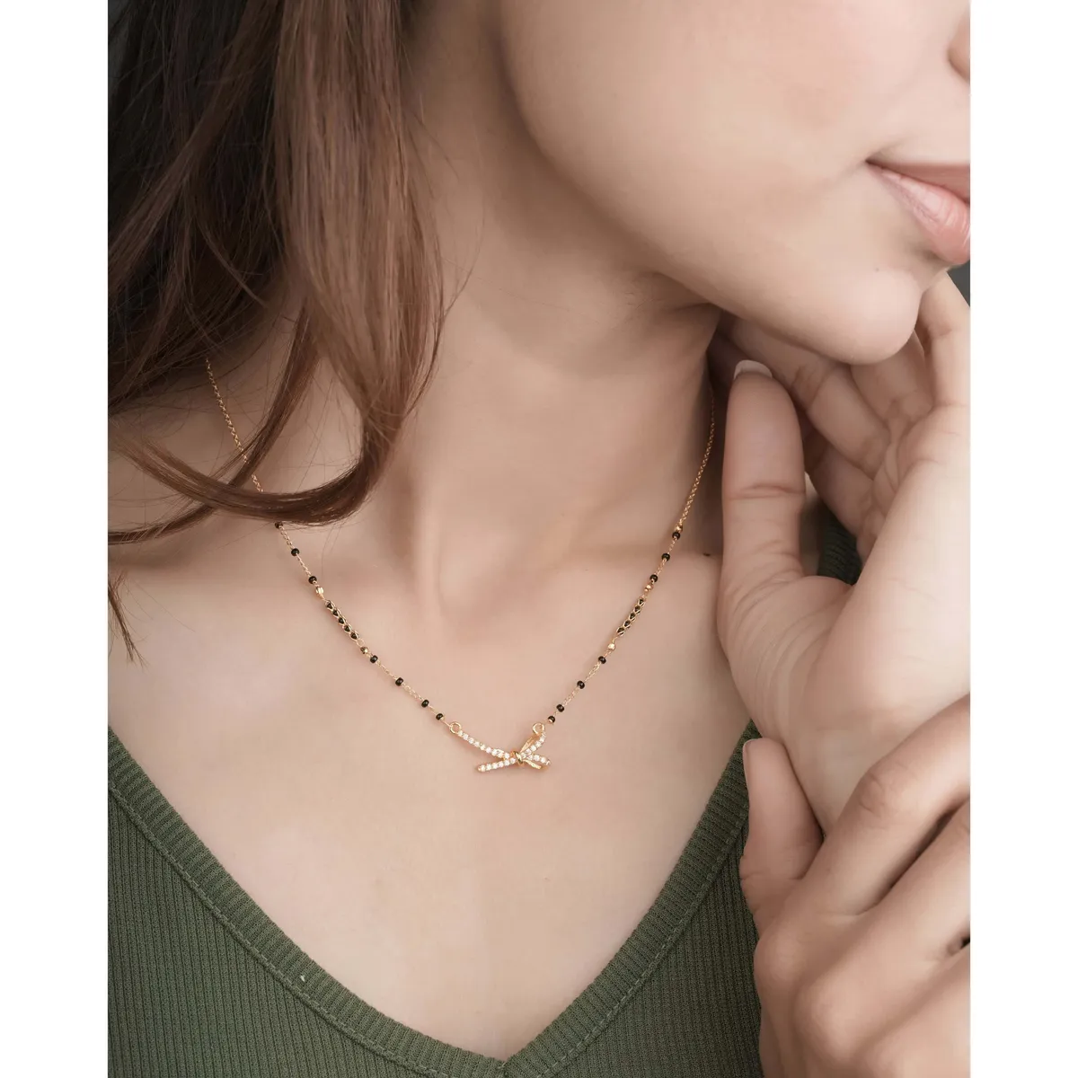 Buy 1 Get 1 Free - Minimal CZ Bow Mangalsutra Necklace