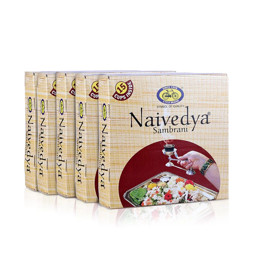 Cycle Pure Naivedya Sambrani Dhoop Cups for Pooja (75 pcs) | Havan Cups for Pooja, Home & Festivals | Natural Guggal Dhoop Original | Dhoop Cones | Pack of 5 (15 Cups/Pack + 1 Burner Plate/Pack)