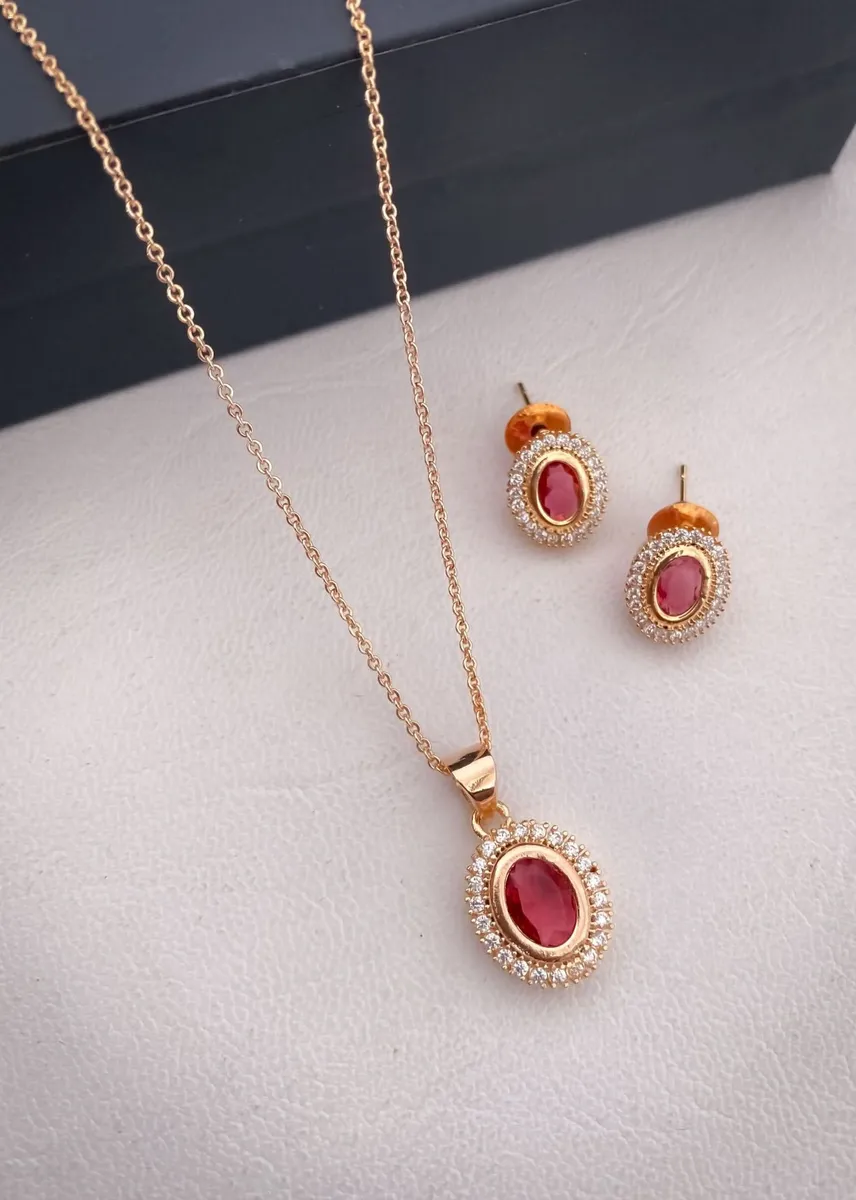 Rose Gold Oval Halo Pendant Set with CZ Stones