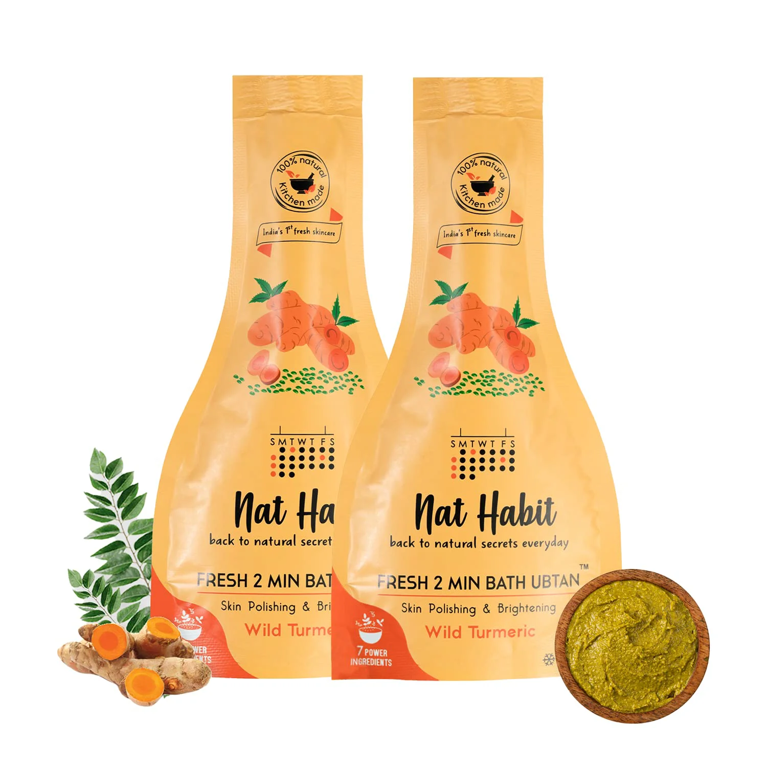 8x Nat Habit Fresh Wild Turmeric Bath Ubtan, 2 Minute Body Scrub For Accelerated Detan - 80 g Each (Pack of 8)