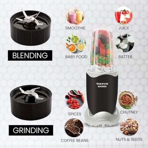 Taurus Nourish Mixer Grinder|5 Jar&2 Storage Jar For Smothies,Coffee,Dry fruits & Wet Grinding|600 W,Copper Motor|3 Blades Including Froth Blade with 2 Sipper & 1 Seasoning Cap|2 Yr Warranty - image 5