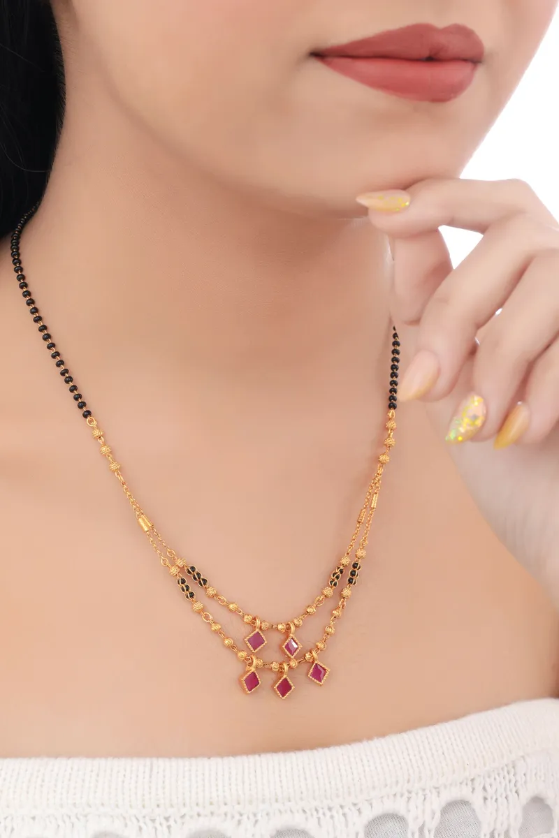 Buy 1 Get 1 Free -Ruby Square Drop Layered Mangalsutra