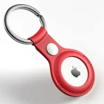 Riggear Premium Leather Key Ring Holder Case Cover Compatible with Apple Airtag (Red)